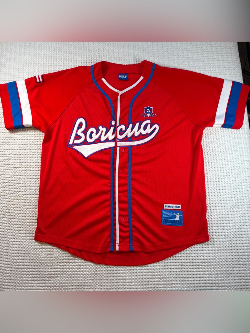 Puerto Rico Boricua #21 Baseball Jersey DELF Men’s Large Red Button Front